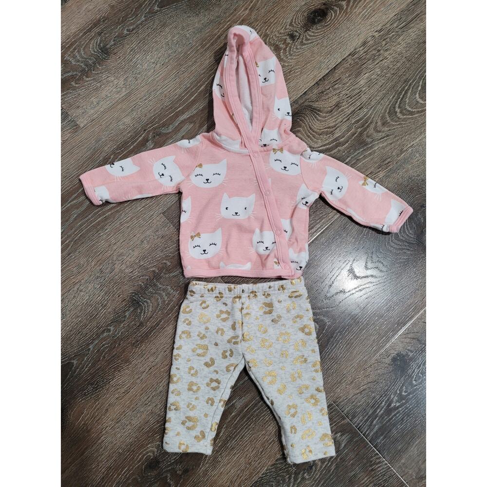 Carter's Baby Girl Cat Gold‎ Outfit size 3 months hooded #7